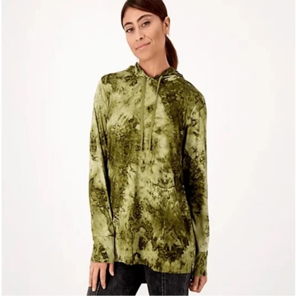 NWT LOGO Lounge by Lori Goldstein Hand Tie-Dye Hoodie Olive Branch 1X A460926